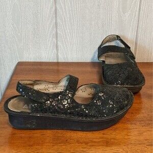 Alegria slingback maryjane clogs black shiny EUC SZ 36 Jem-405 6-6.5